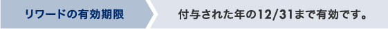 リワードの有効期限 付与された年の12/31まで有効です。