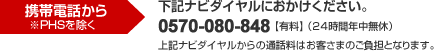 携帯電話から※PHSを除く 0570-080-848(有料 24時間年中無休)